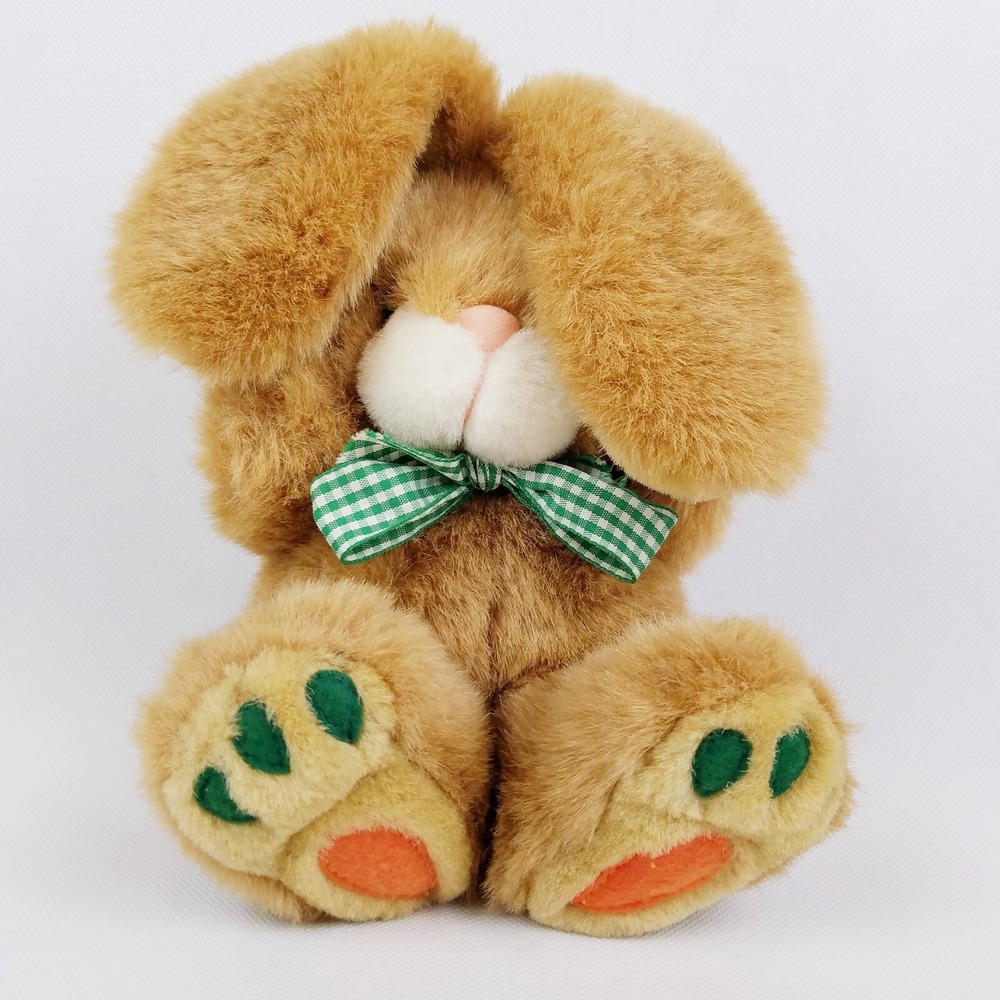 Floppy Ear Bunny Rabbit Plush Stuffed Animal 7" Appliqued Carrot Feet EASTER